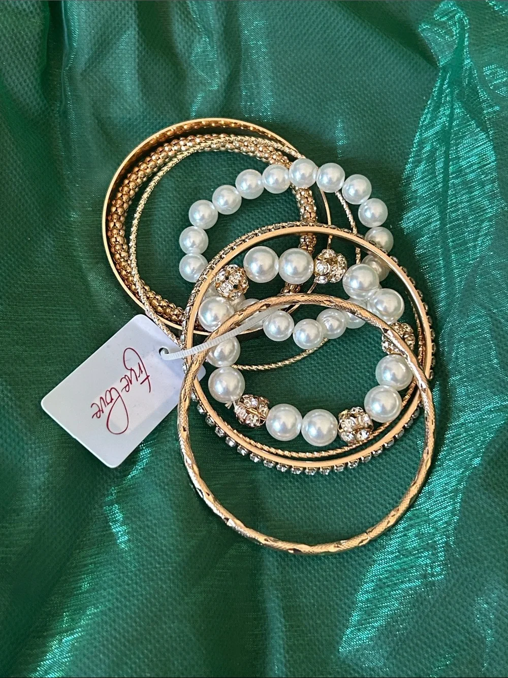Gold and Pearl Bangle Bracelet Set